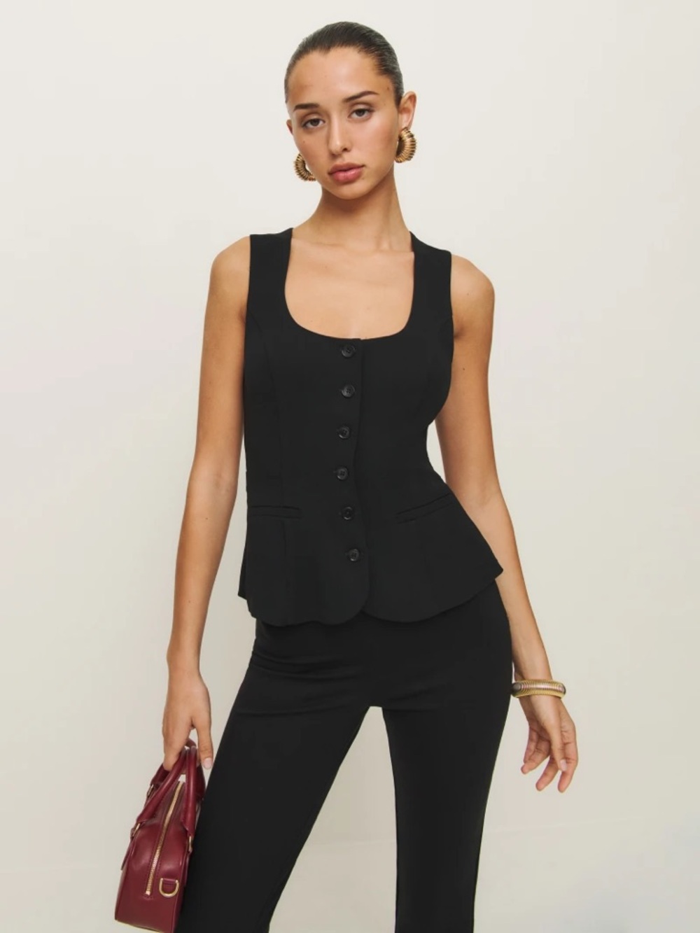 Reformation Black Delaine linen top